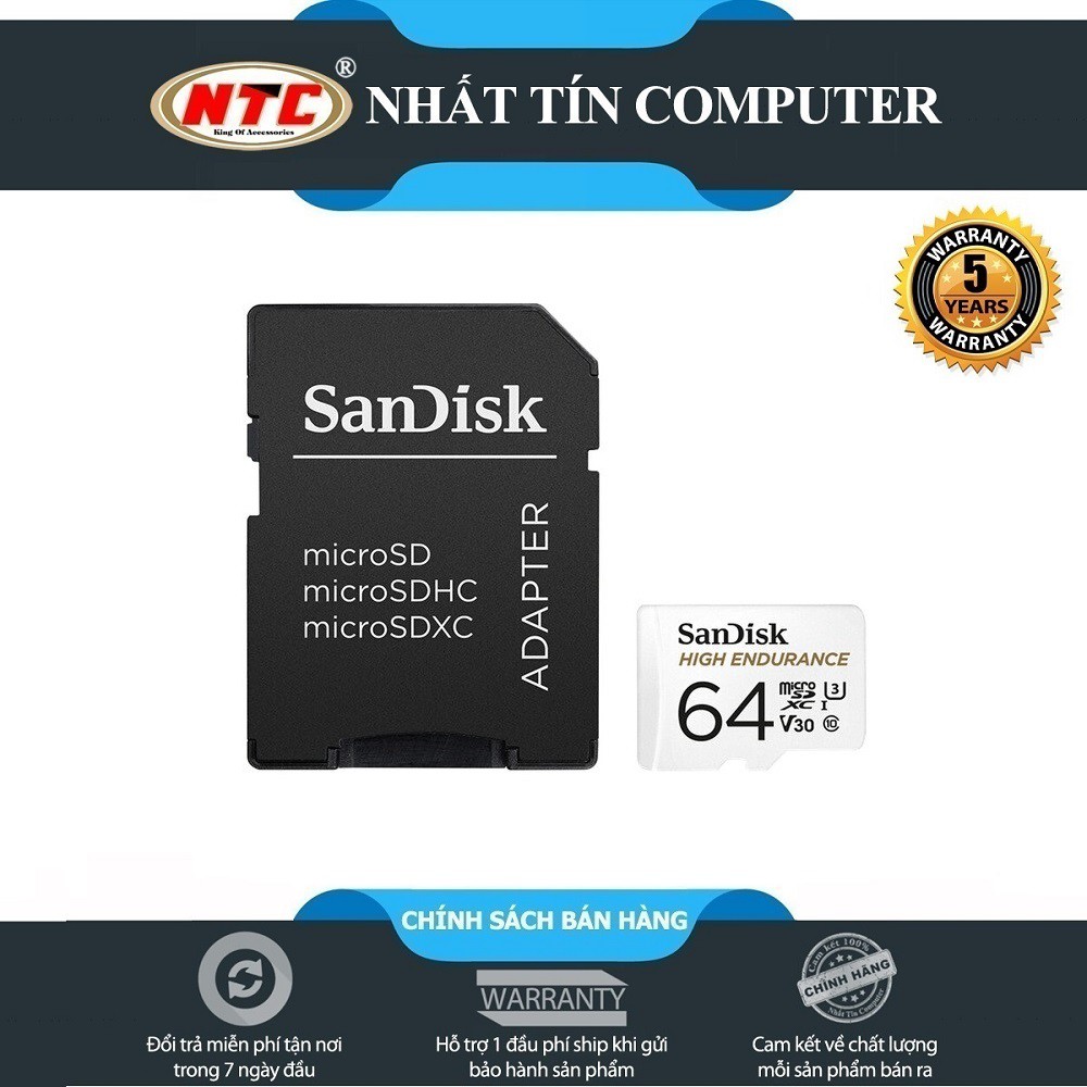 Thẻ nhớ microSDXC Sandisk High Endurance 64GB V30 UHS-I U3 4K R100MB/s W40MB/s