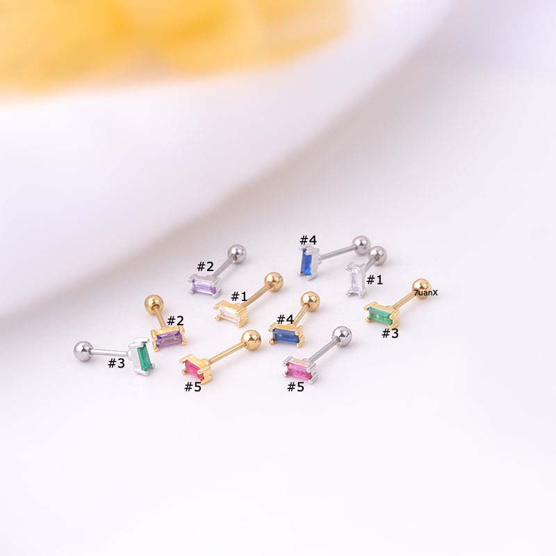 Hoa tai mẫu 20# bằng thép không gỉ hình vuông đính đá zircon