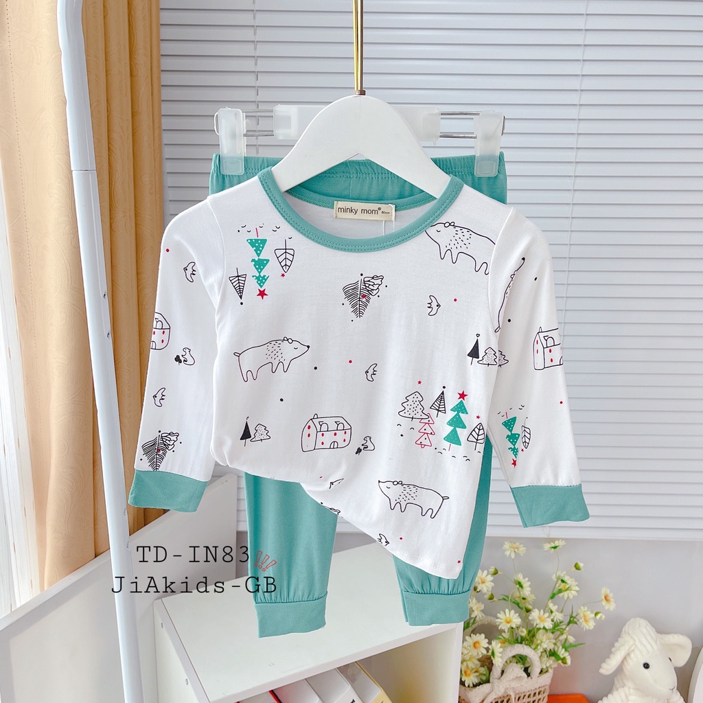 Bộ Dài Tay THUN LẠNH MINKY MOM In Họa Tiết Thân Áo Trắng Cho Bé TD-IN83