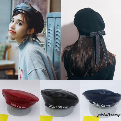 Mũ beret da PU đính nơ thời trang cho nữ