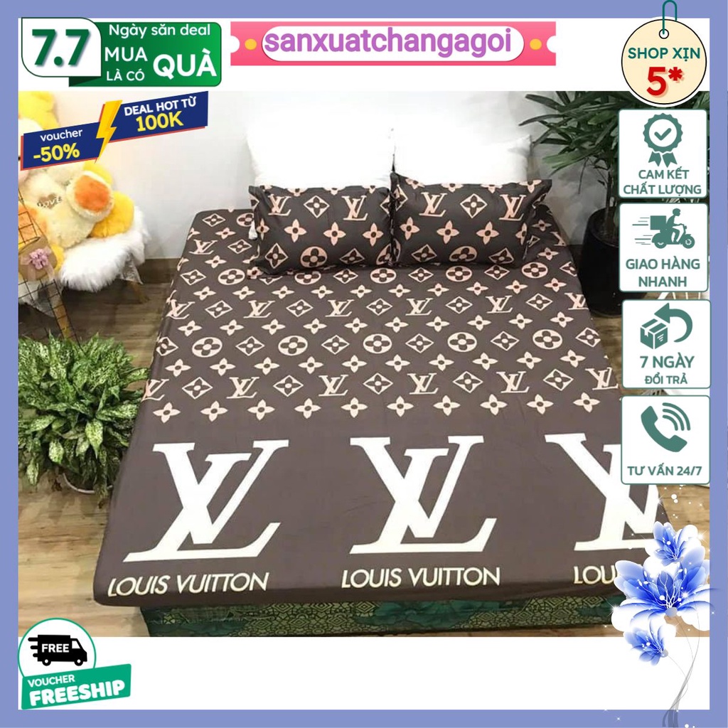 ga trải gường,ga chun 1m 1m2 1m4 1m5 1m6 1m8 bọc đệm poly-Lv nâu