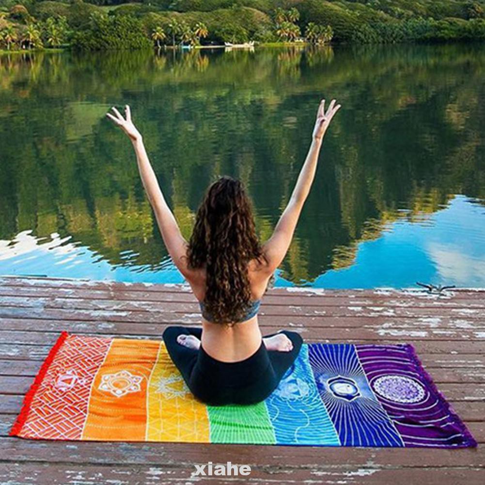 Thảm Tập Yoga / Đi Biển / Dã Ngoại Chống Nắng Vải Chiffon Phối Tua Rua Mới