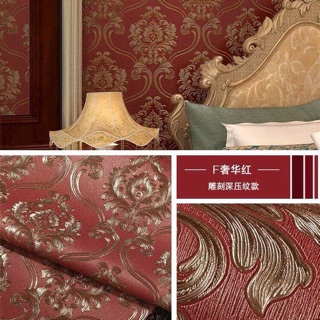 10m giấy dán tường hoa văn thêu nổi keo ngoài siêu đẹp khổ53cm