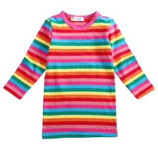 Đầm thun cotton tay dài họa tiết sọc cầu vồng cho bé gái 2-7 tuổi