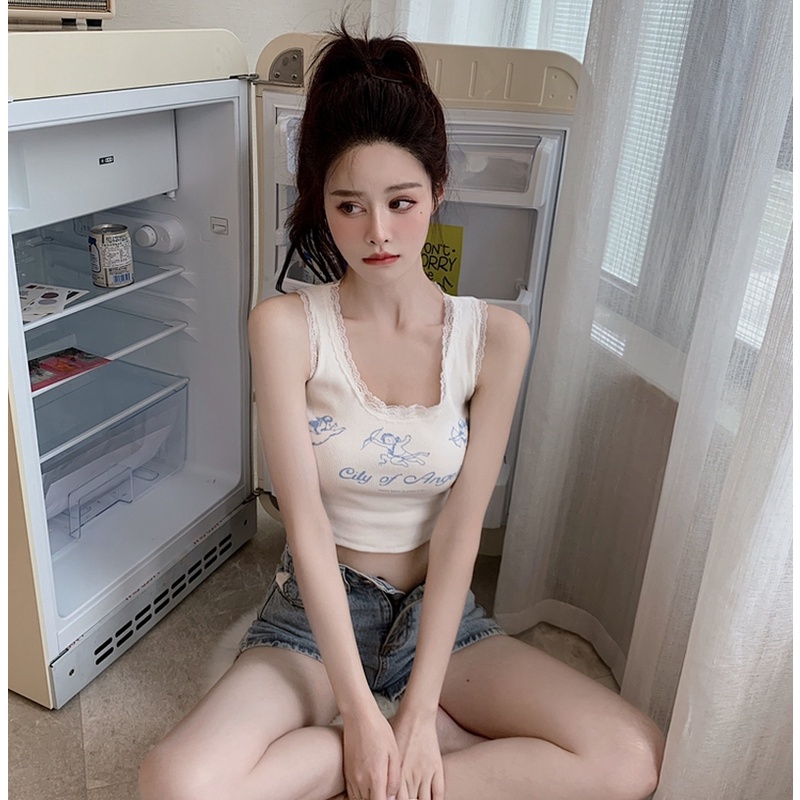 Áo Hai Dây Phối Ren Quyến Rũ Thời Trang Mùa Hè Cho Nữ