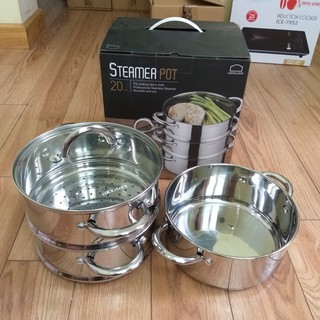 Bộ nồi hấp inox 3 tầng Lock&Lock 20cm LLH1202 đáy từ