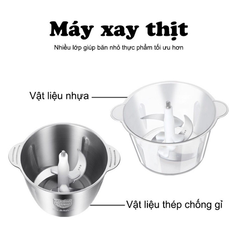 Máy Xay Thịt💖FREE SHIP💖Máy xay sinh tố cầm tay Cối Inox 4 Lưỡi Đa Năng,Công suất 300W xay thịt, tỏi ớt, rau củ quả.