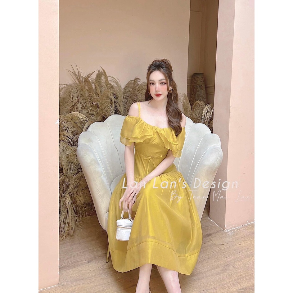 Váy Thiết Kế Voan Tơ Cao Cấp, Đầm Trễ Vai Tiểu Thư 2 Dây Dự Tiệc Dáng Xòe Dài 3 Màu Cực Hot