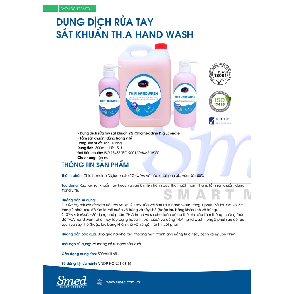 Dung dịch rửa tay phẫu thuật 2% Chlorhexidine TH.A Handwash | BigBuy360 - bigbuy360.vn