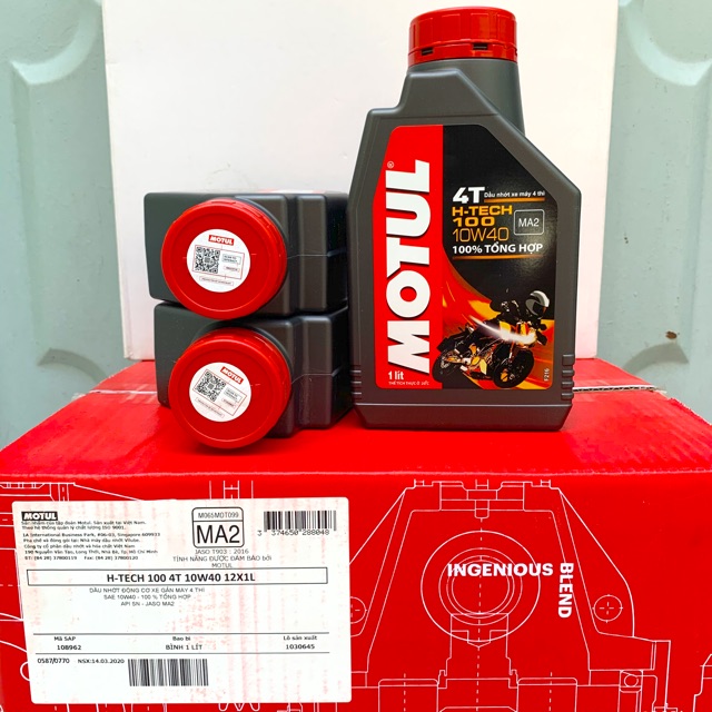 Nhớt Cao Cấp Xe Số Tay Côn Motul H-TECH 100 10W-40 Jaso MA2 API SN Fully Synthetic