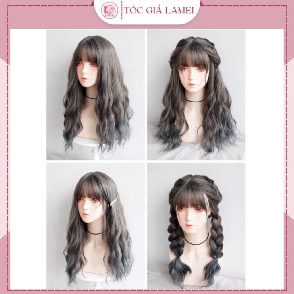 Tóc giả nữ cao cấp nguyên đầu xù omber khói xanh xu hướng 2021 ms:9040R