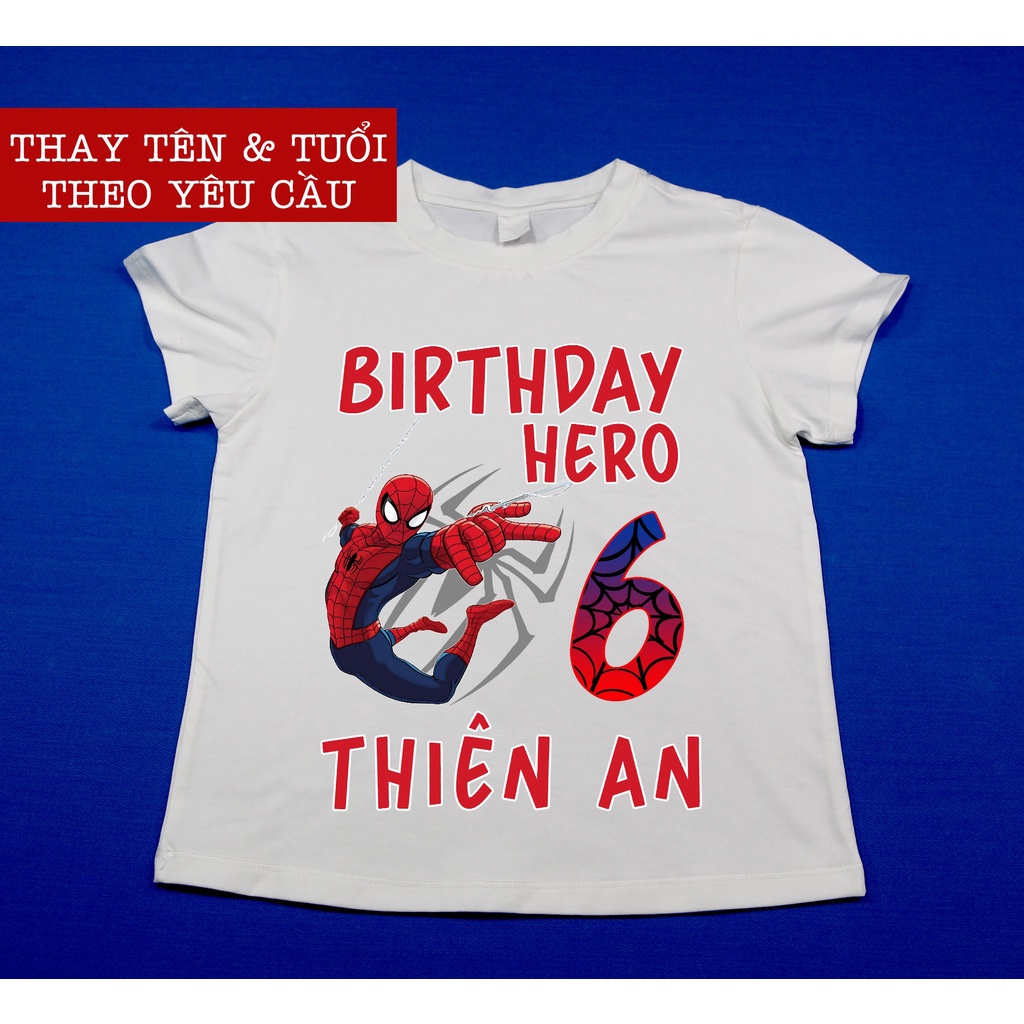Áo thun người nhện thiết kế theo tên và tuổi của bé, vải cotton đẹp cao cấp, áo phông quà tặng sinh nhật bé trai bé gái