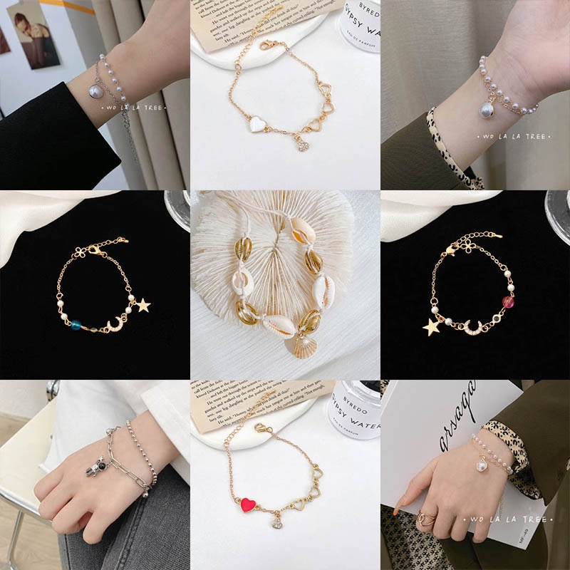 Vòng tay xỏ ngọc trai nhiều kiểu tùy chọn phong cách sang trọng thời trang Hàn Quốc cho nữ