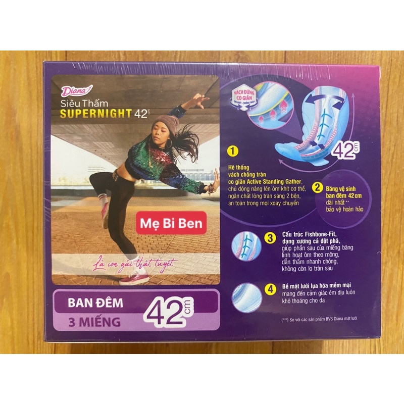 [Chính Hãng] Băng Vệ Sinh Diana ban đêm Supernight 42cm, 3 miếng /1 hộp