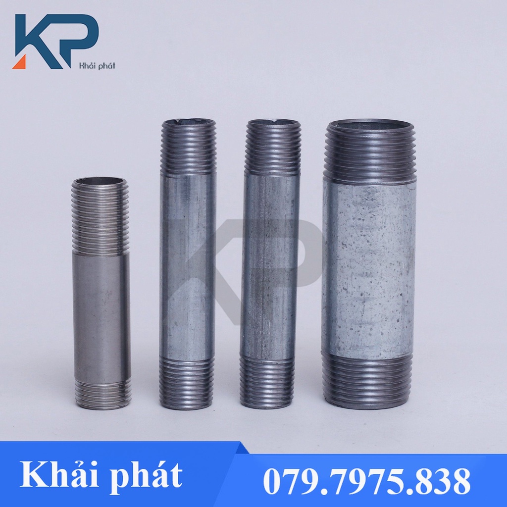 "Ống sắt kẽm ren ngoài 200mm- kép ren ngoài sắt mạ kẽm- ống sắt tiện ren 2 đầu ren 13 17 21 27 34 42 49 60