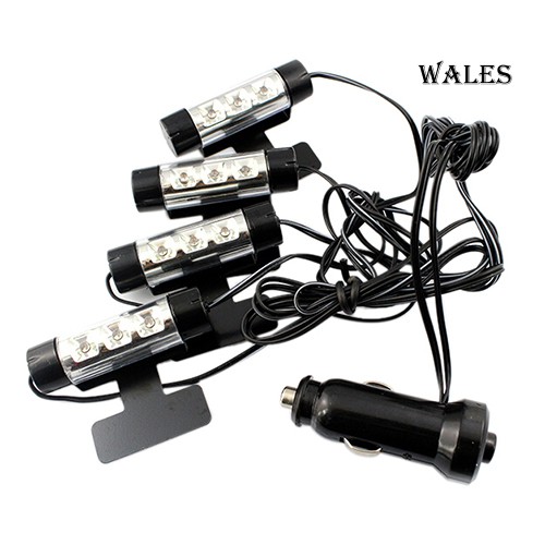 Bộ 4 Dây Đèn Led 3 Bóng 12v Màu Xanh Trang Trí Xe Hơi