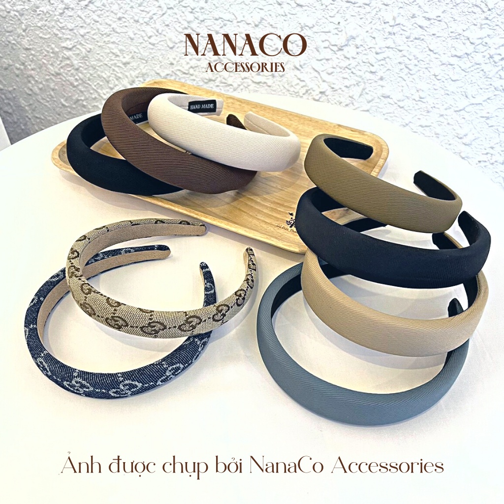 Bờm cài tóc nữ Hàn Quốc, mấn đội đầu, băng đô trơn chần bông bản to cao cấp NanaCo