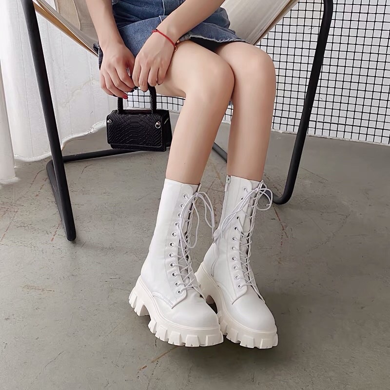 Ảnh thật GIÀY BOOTS  MARTIN OXFORD ULZZANG CAO CỔ 25CM BUỘC DÂY ĐẾ CAO 5.5CM  đế răng cưa