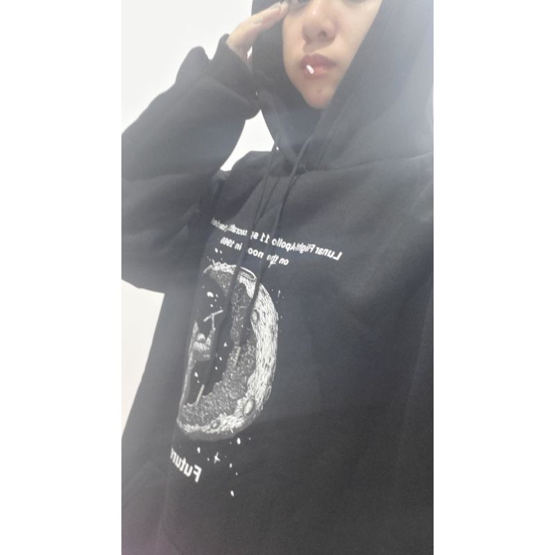 (Sẵn) Áo hoodie ulzzang nam nữ đen mặt trăng 🌙 FREESHIP 💚 Áo nỉ lót bông dáng rộng 💚 | BigBuy360 - bigbuy360.vn