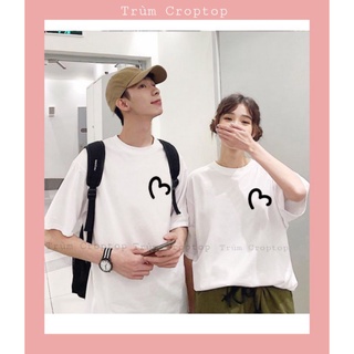 Áo đôi nam nữ in hình trái tim 2 màu đen - trắng , áo đôi tay lỡ form rộng unisex basic