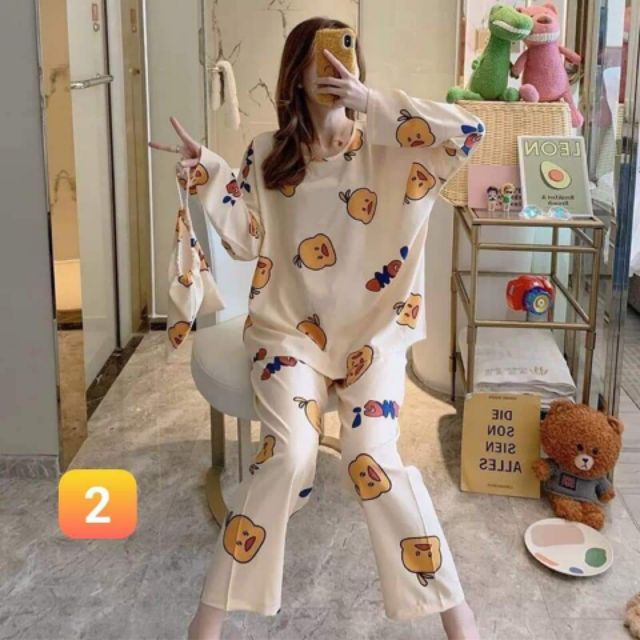 Bộ đồ ngủ thun dài tay thu đông họa tiết các hình dễ thương 2020 | BigBuy360 - bigbuy360.vn