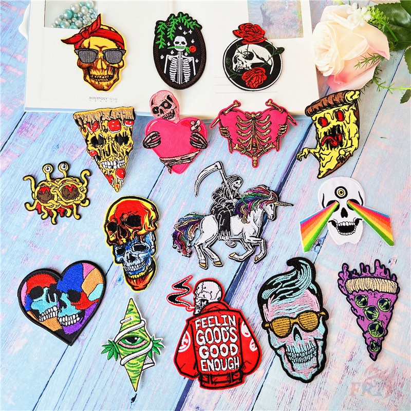 ☸ Miếng Dán Ủi Hình Đầu Lâu Phong Cách Punk ☸ 1 Sticker Ủi Thêu Hình Huy Hiệu