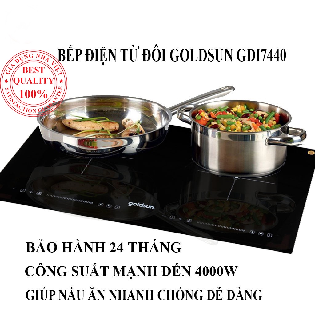 Bếp điện từ Goldsun GDI7440, Bếp từ đôi công suất 4000W bảo hành 24 tháng, lỗi đổi mới miễn phí trong 10 ngày mã GDI7440