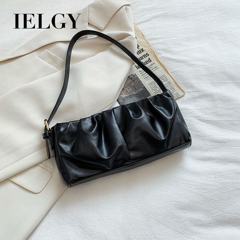 IELGY Túi xách da PU xếp li màu trơn đơn giản dễ phối đồ cho nữ