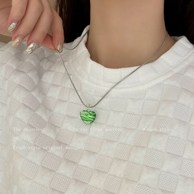 Vòng cổ Mặt Kính Hình Trái Tim Màu Xanh Lá Và Đen Họa Tiết Ngựa Vằn Cá Tính Cổ Điển Thời Trang Cho Nữ