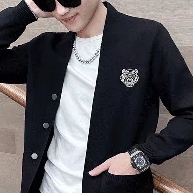 Áo khoác cardigan dệt  nam kim thêu hình đầu hổ màu sắc đơn giản dễ phối đồ thiết kế thời trang cho fashion  áo sweater ao sơ mi