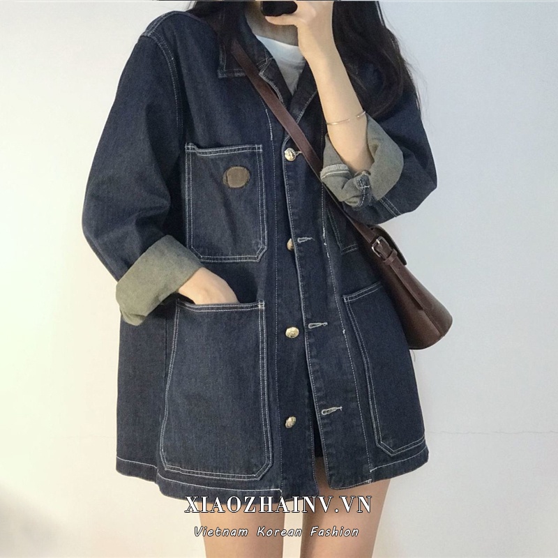 Áo Khoác denim Tay Dài Dáng Rộng Phong Cách Hàn Quốc Có size S-4XL Cho Nữ