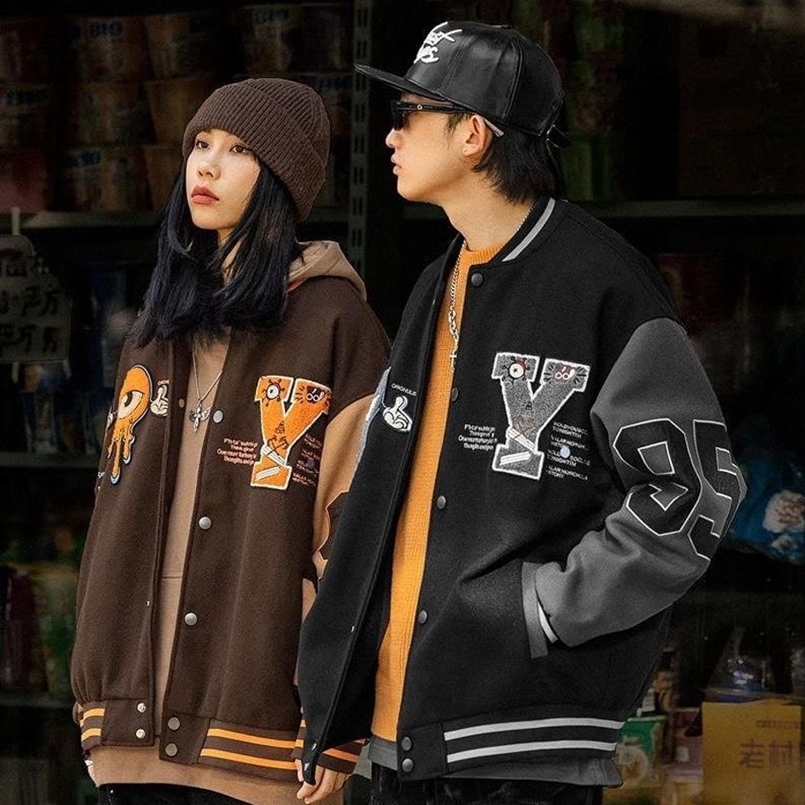 Áo Khoác Varsity Nam Nữ Nỉ Dạ, Da Lộn, Full Thêu Varsity Jacket