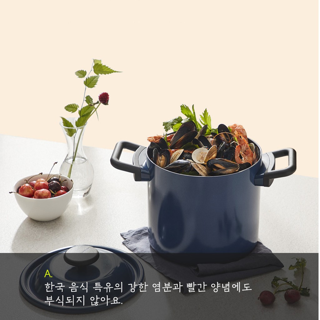 Nồi Decor Lock&amp;Lock Lòng Phủ Chống Dính LDE1204IH 20cm - Màu Navi (Đáy Từ) Thành Cao - Larva Store