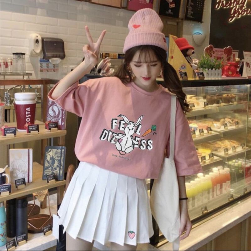 Áo Thun tay lỡ Unisex thỏ cà rót