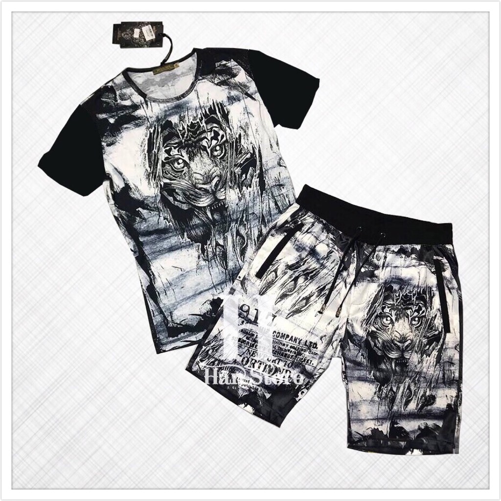 Đồ bộ nam hè bộ thể thao hổ đen trắng 3d