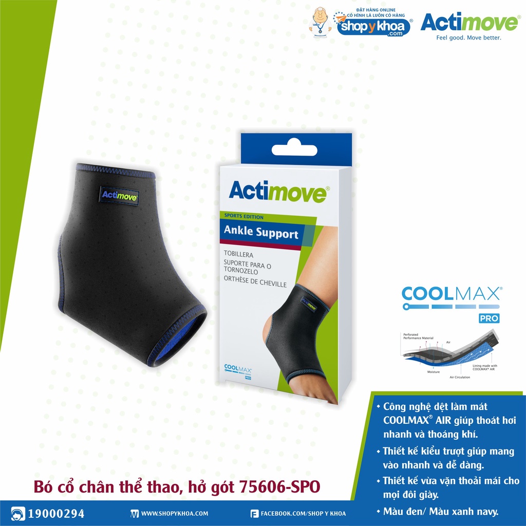 Bó Cổ Chân Thể Thao, Hở Gót Actimove , Màu Đen - Xanh Navy [75606-SPO]. Nhập Khẩu Châu Âu (1 Cái)