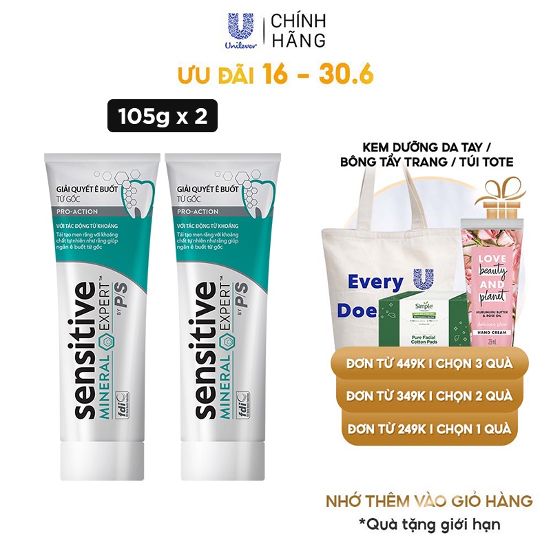 Bộ 2 Kem Đánh Răng P/S Chống Ê Buốt Sensitive Mineral Expert Pro-Action Sensitivity Treatment - Bạc Hà Dịu Nhẹ 105G/hộp