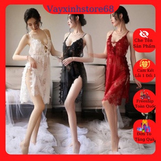 Váy Ngủ / Đầm ngủ ren hoa xẻ tà Cao Cấp 5128