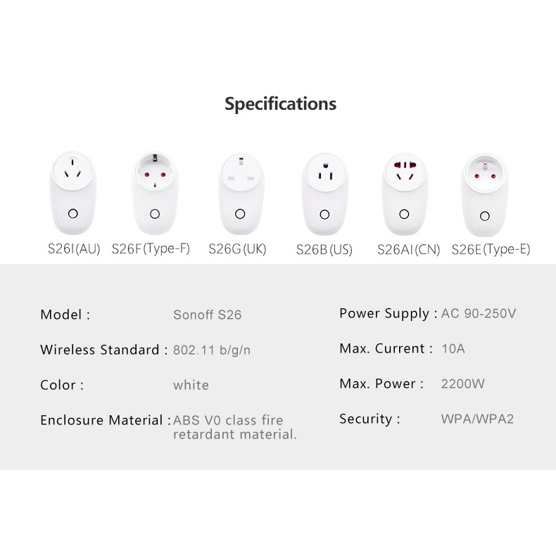 Ổ Cắm Điện Thông Minh Sonoff S26 Chuẩn EU/US/UK/CN/AU