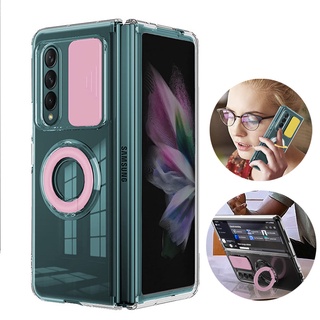 Ốp Điện Thoại Trong Suốt Kèm Giá Đỡ Nhẫn Dạng Trượt Chống Sốc Cho Samsung Galaxy Z Fold 3 4 Fold3 Fold4 5G