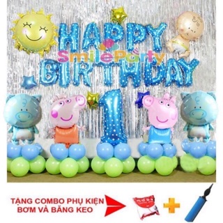 Set bóng trang trí sinh Nhật cho bé tuổi heo tặng kèm bơm keo