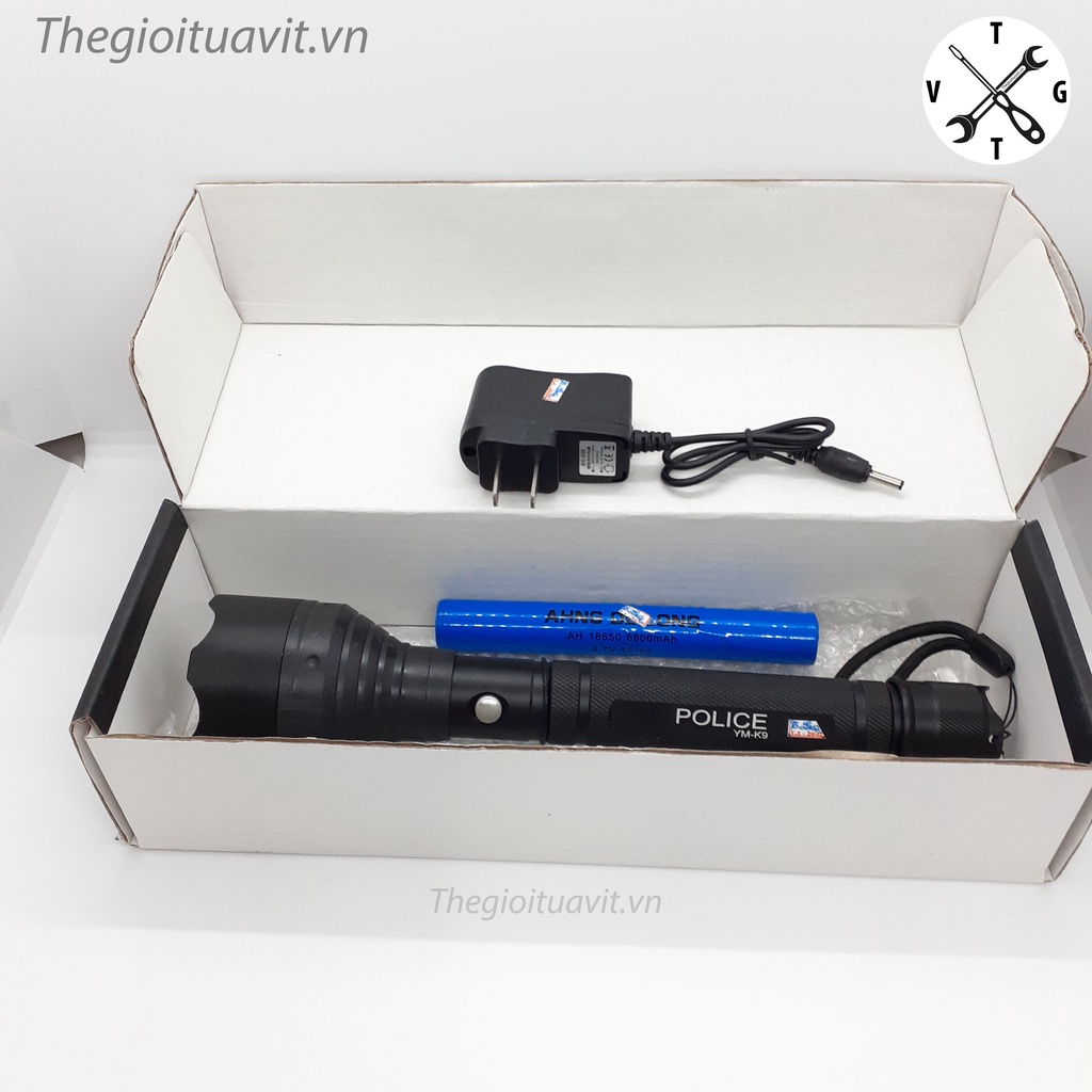Đèn pin cầm tay siêu sáng, đèn pin police dùng pin 18650 3 chế độ