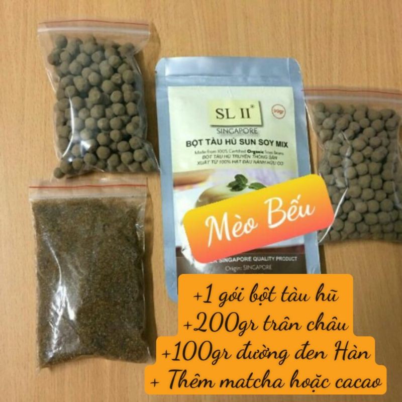 (mix vị cacao, matcha) Sét nấu tàu hũ trân châu đường đen