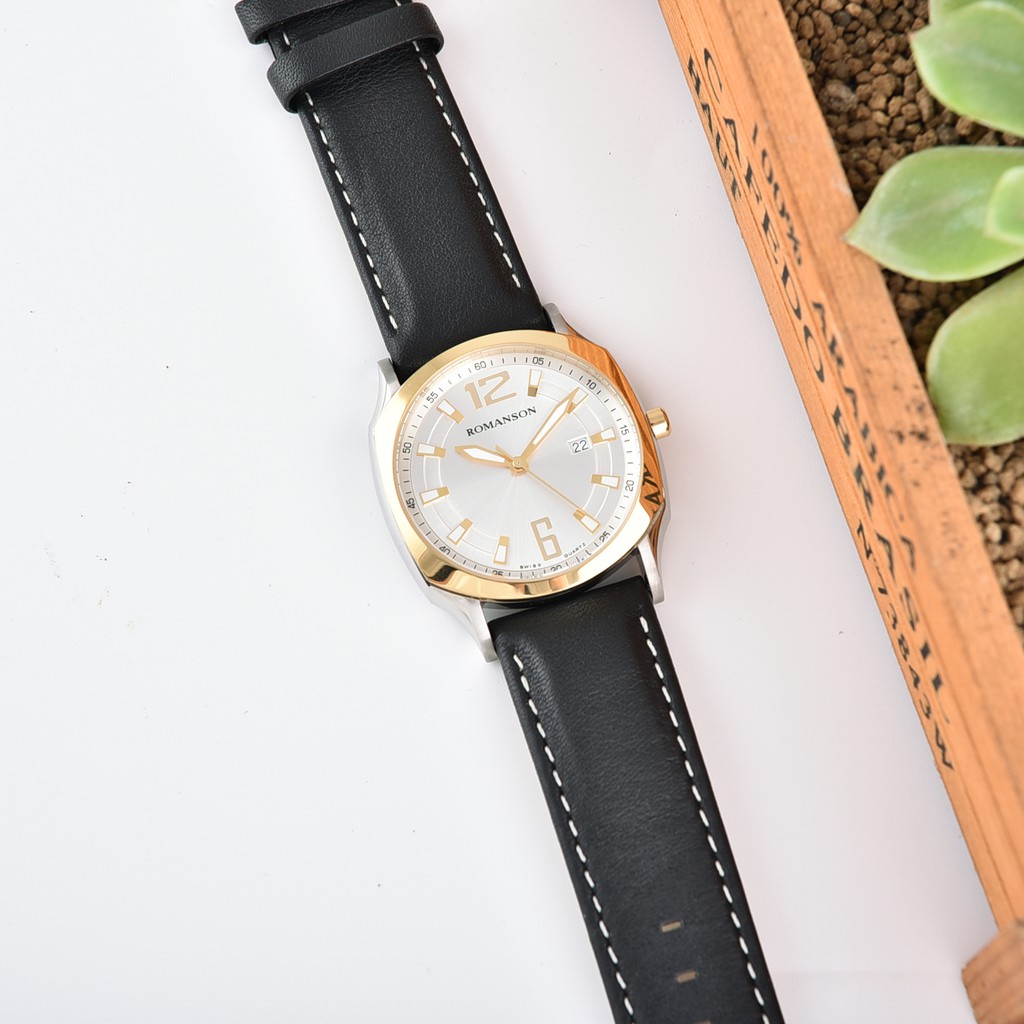 Đồng hồ Romanson Sport Men Watch TL1271MCWH dây da nam bấm giờ thể thao kính chống xước máy Thụy Sĩ kim dạ quang cao cấp