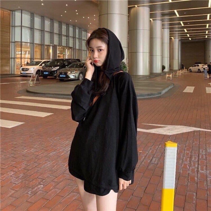 Áo Hoodie cổ vuông Unisex Ulzzang Vải Nỉ Ngoại/ Áo Hoodie Nữ cổ vuông form rộng 💝Cotton Nỉ da cá