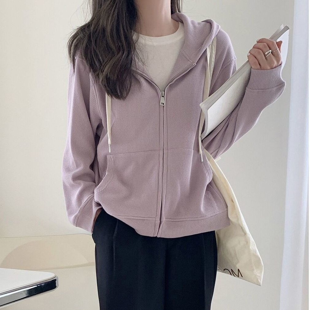Áo Khoác Hoodie Mỏng Tay Dài Dáng Rộng Màu Sắc Xinh Xắn Cho Nữ