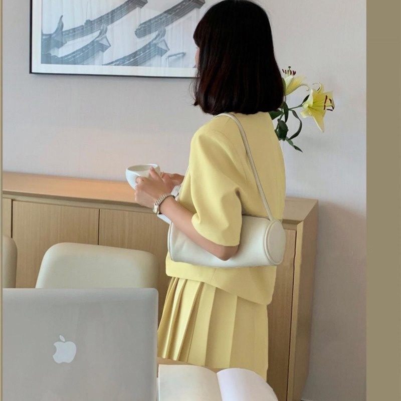 Set Áo Khoác Ngắn Tay Form Rộng + Chân Váy Xếp Ly Thời Trang Nữ