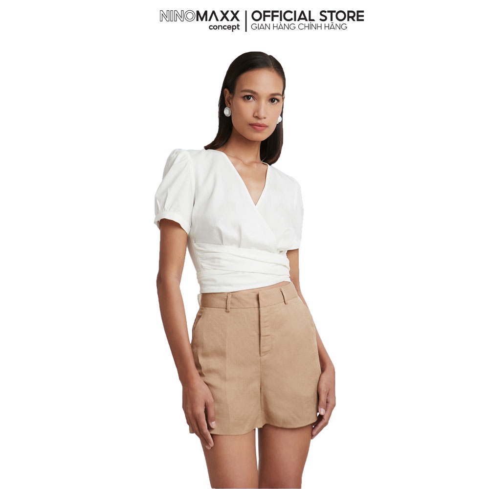 N&M Áo croptop Nữ tay ngắn chất liêu linen thoáng mát 2103058