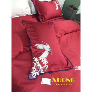 set chăn ga gối lụa ai cập hạc đỏ