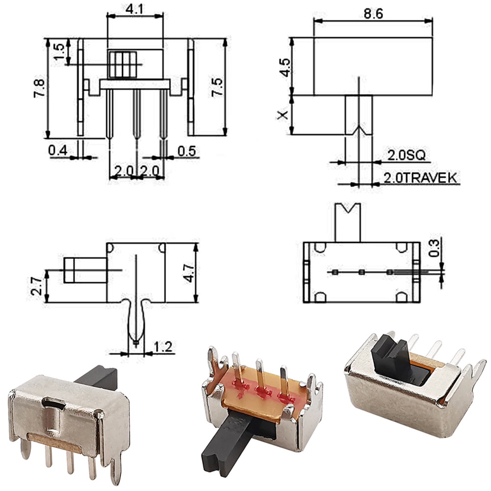 Set 1000 Công Tắc Gạt 3 Chấu SK12D07VG SK12D07 1P2T 2/3/4/5/6/7mm